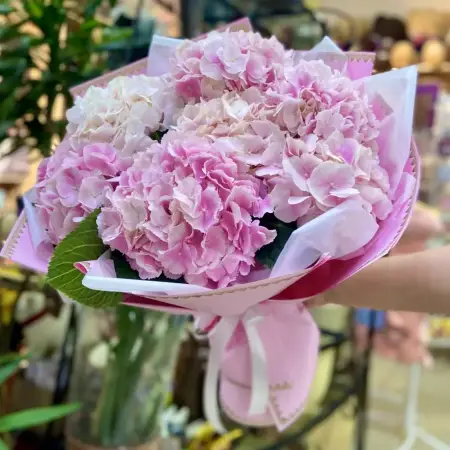 Букет из 7 розовых гортензий